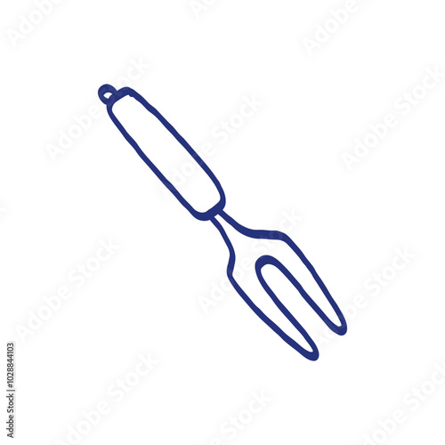 Meat fork. Kitchenware sketch. Doodle line vector kitchen utensil and tool. Cutlery illustration