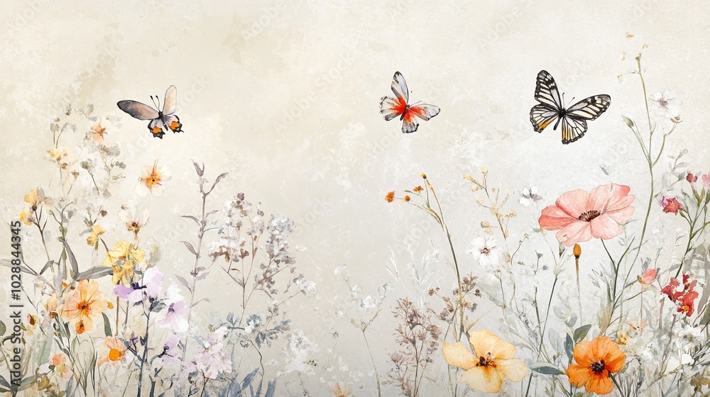 Butterflies fly gracefully above a field of colorful flowers, showcasing a tranquil garden scene filled with vibrant pink and orange blooms. Butterflies fly gracefully above a field of colorful flowers, showcasing a tranquil garden scene filled with vibrant pink and orange blooms.