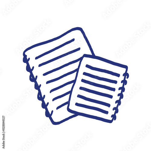 Notebook sheet sketch. Podcast item. Hand drawn vector icon. Blue pen or marker drawing. Primitive kids picture