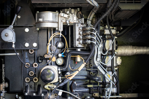 Detailed view of a modern pumping station engine highlighting various components, showcasing technology in operation and maintenance