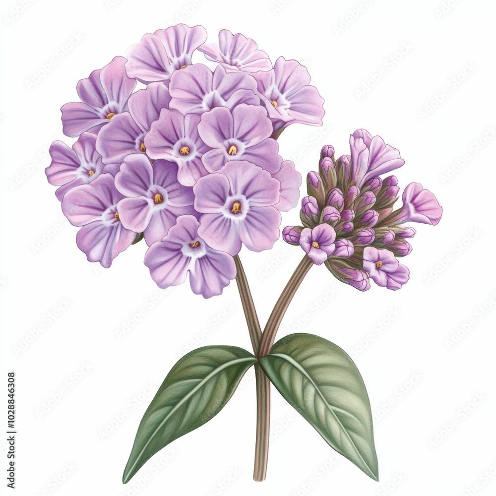Beautiful Purple Phlox Flower with Green Leaves Illustration Beautiful Purple Phlox Flower with Green Leaves Illustration