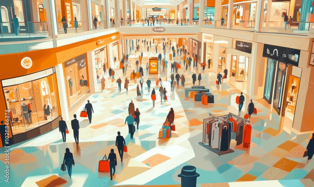 Obraz premium People shop in a multi-level mall.
