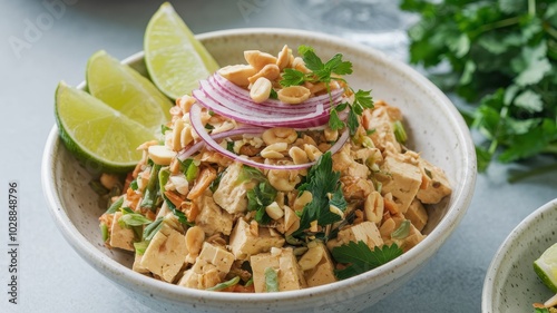 A bowl of food with a lot of green vegetables and a few pieces of meat