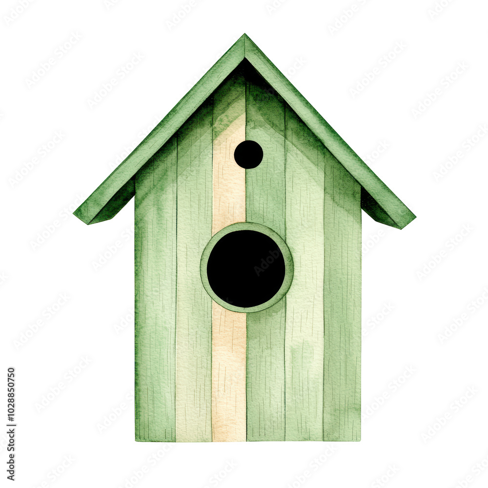 Charming Green Birdhouse on a White Background Charming Green Birdhouse on a White Background