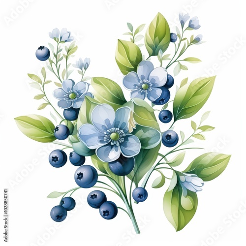 Blueberry Floral Arrangement Illustration