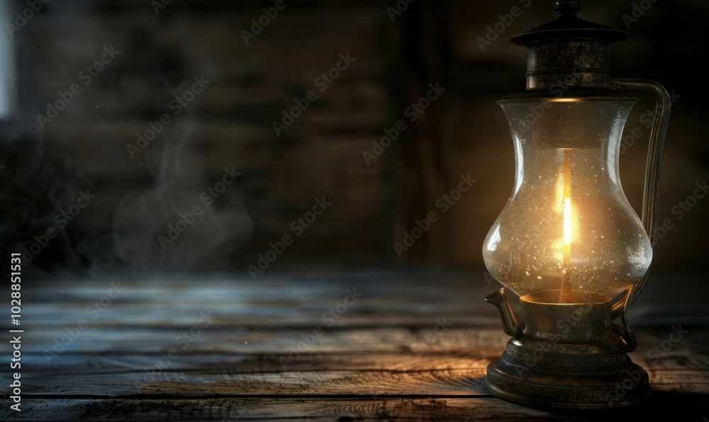 Antique oil lamp illuminating a darkened room, 4K hyperrealistic photo Antique oil lamp illuminating a darkened room, 4K hyperrealistic photo