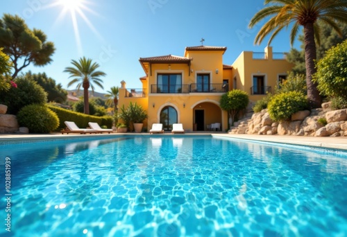 Swimming Pool with Villa in Background .