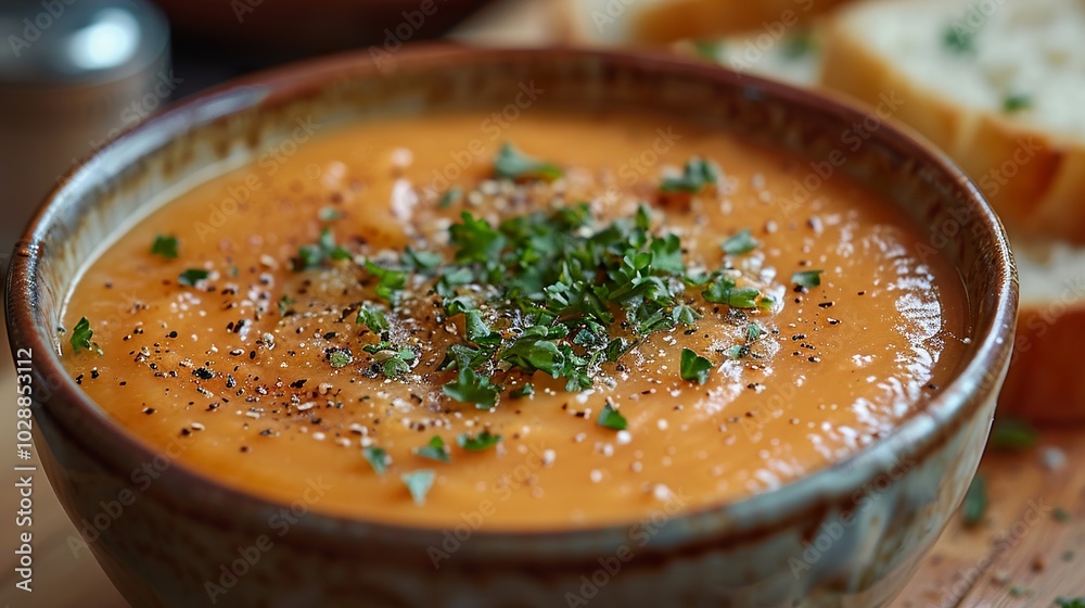 Creamy Tomato Soup with Parsley and Pepper: A Delicious and Comforting Meal