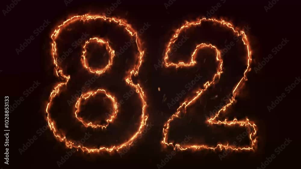 Burning Number. Fire number 82 animation