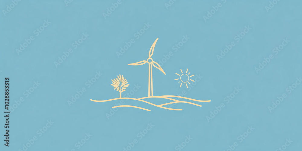 Renewable energy. Vector illustration of renewables. Wind turbine. Windmill. Wind energy. ice. logo. flat background. Future energy. technology. better world. Iconic representation. Environment Renewable energy. Vector illustration of renewables. Wind turbine. Windmill. Wind energy. ice. logo. flat background. Future energy. technology. better world. Iconic representation. Environment