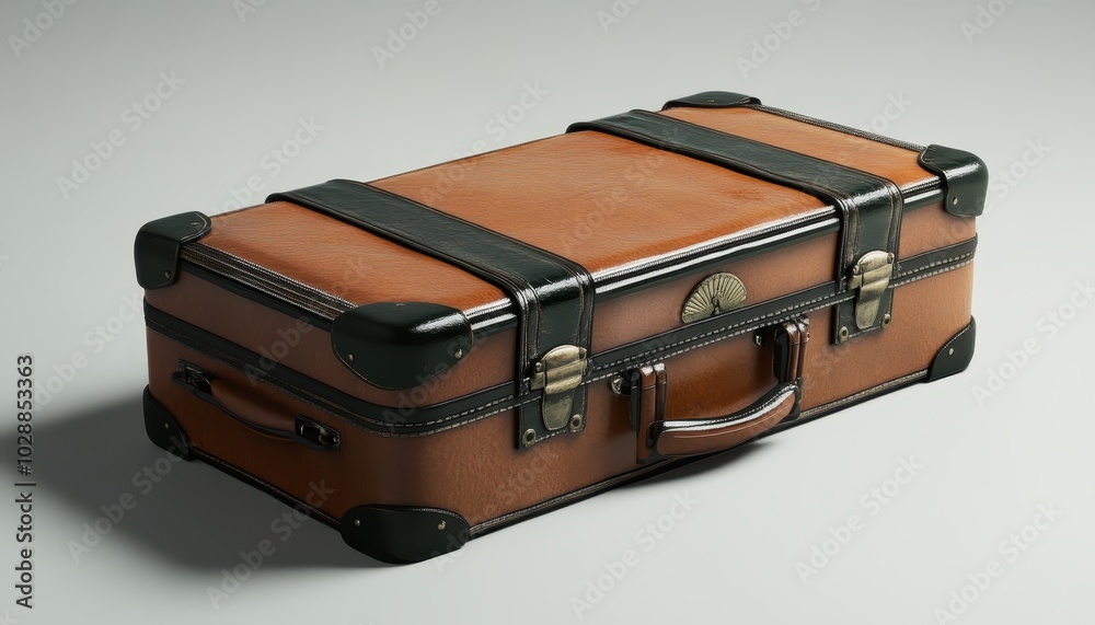 Stylish leather suitcase ready for travel on a smooth surface with minimalist design Stylish leather suitcase ready for travel on a smooth surface with minimalist design
