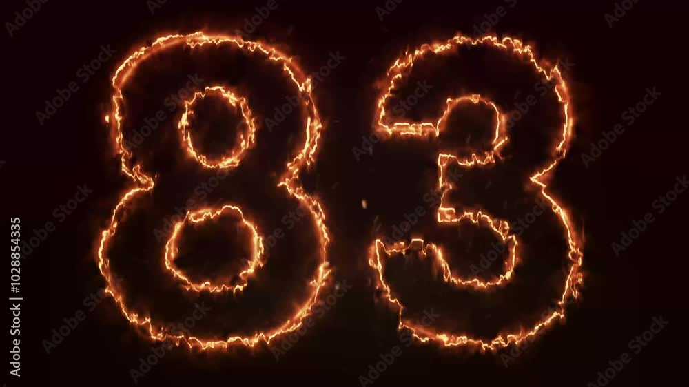 Burning Number. Fire number 83 animation Burning Number. Fire number 83 animation