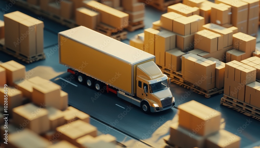 Boxes loaded onto a large truck outside a warehouse for optimized delivery logistics Boxes loaded onto a large truck outside a warehouse for optimized delivery logistics