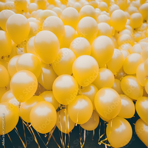 A sea of vibrant yellow balloons filling the frame, creating a cheerful and festive atmosphere photo