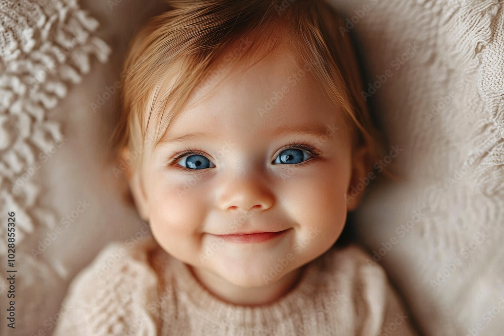 Close-up Portrait of a Smiling Toddler with Blonde Hair and Blue Eyes Close-up Portrait of a Smiling Toddler with Blonde Hair and Blue Eyes