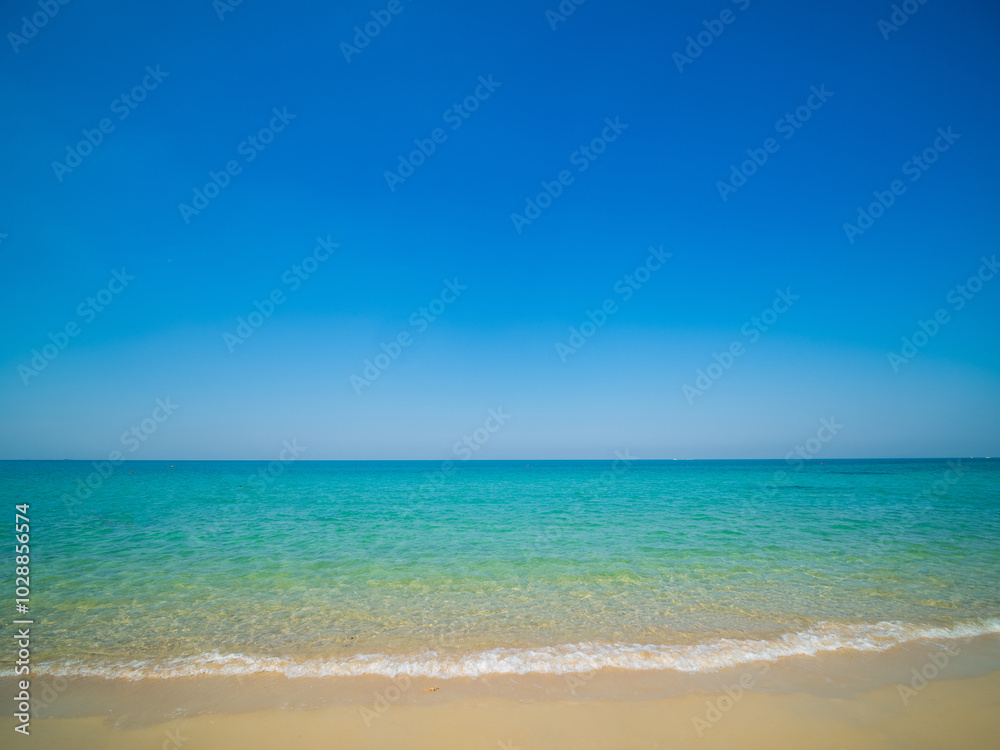 Obraz premium Horizon beautiful landscape summer season panorama front view holiday tropical sea beach white sand clean blue sky background calm nature ocean soft wave water travel at samae san island sun day time