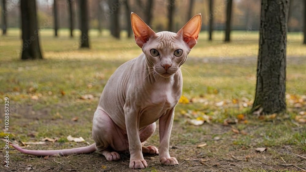 Red sphynx cat in the park Red sphynx cat in the park