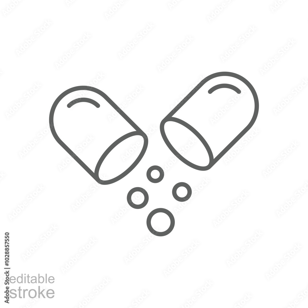 Open Capsule Pill Icon. Outline style. Editable stroke Open Capsule Pill Icon. Outline style. Editable stroke