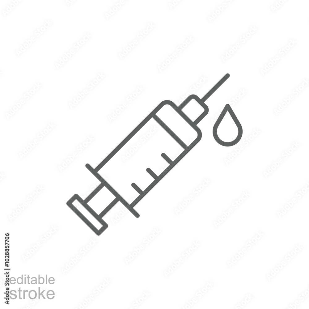 Syringe or injection with drop simple thin line vector icon. Editable stroke Syringe or injection with drop simple thin line vector icon. Editable stroke