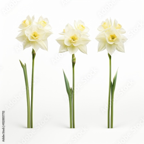 Elegant White Daffodils on Isolated Background