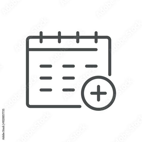 Calendar Icon with Plus Symbol for Adding Events, Task Scheduling, and New Appointment Planning. Editable Line Vector Calendar Design. 