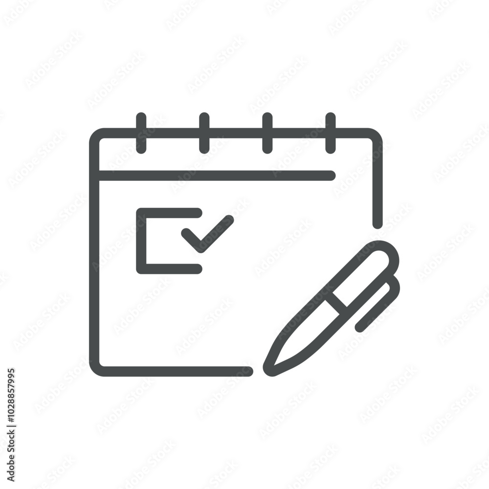 Calendar Icon with Pen for Event Planning, Task Scheduling, and Note Taking. Editable Line Vector for Productivity. Calendar Icon with Pen for Event Planning, Task Scheduling, and Note Taking. Editable Line Vector for Productivity.