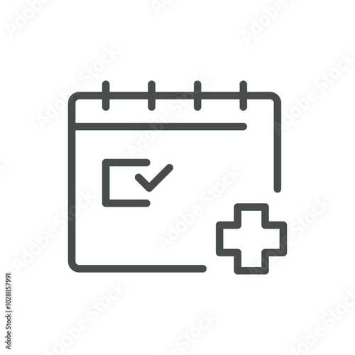Calendar Icon with Medical Cross for Appointment Scheduling, Health Check Reminders, and Medical Task Planning. Editable Line Vector Design.