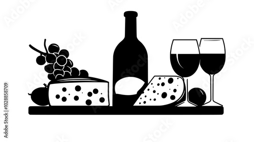 Bottle of port wine served with a cheese board, vector illustration art