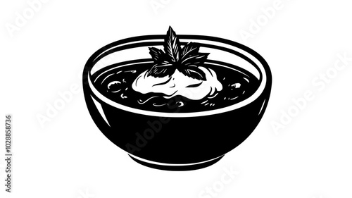 Bowl of borscht soup with sour cream, vector illustration art