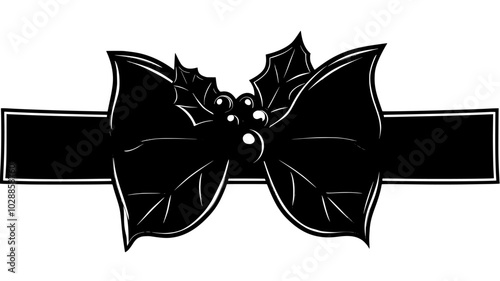 Bow tie made to resemble holly leaves and berries, vector illustration art