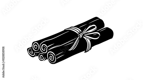 Cinnamon stick bundle tied with a twine bow, illustration