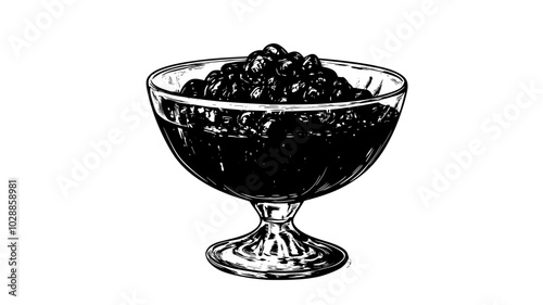 Cranberry sauce in crystal serving bowl, illustration