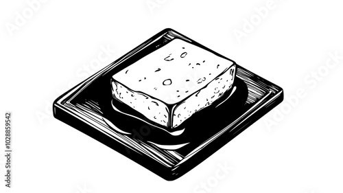 Glazed tofu roast on a wooden board, illustration