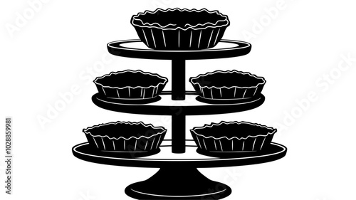 Mince pies neatly arranged on a tiered serving stand, illustration