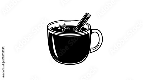 Mulled wine in a glass mug with a cinnamon stick, illustration