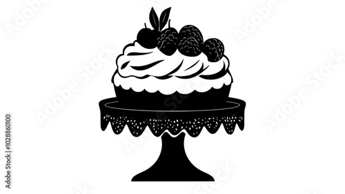 Pavlova with fruit on a cake stand, illustration art