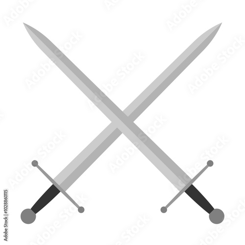 WebSword vector illustration icon. Crossed swords military or heraldry symbol. Protection and security sign. Medieval or knight weapon. Fantasy longsword fencing logo. Clip-art silhouette.