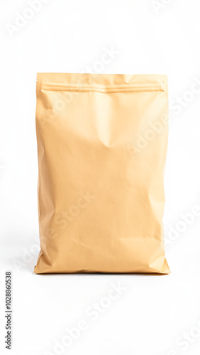 tan sealed pouch on a white background