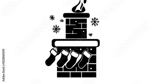 Stocking holder resembling a chimney with stockings attached, illustration art