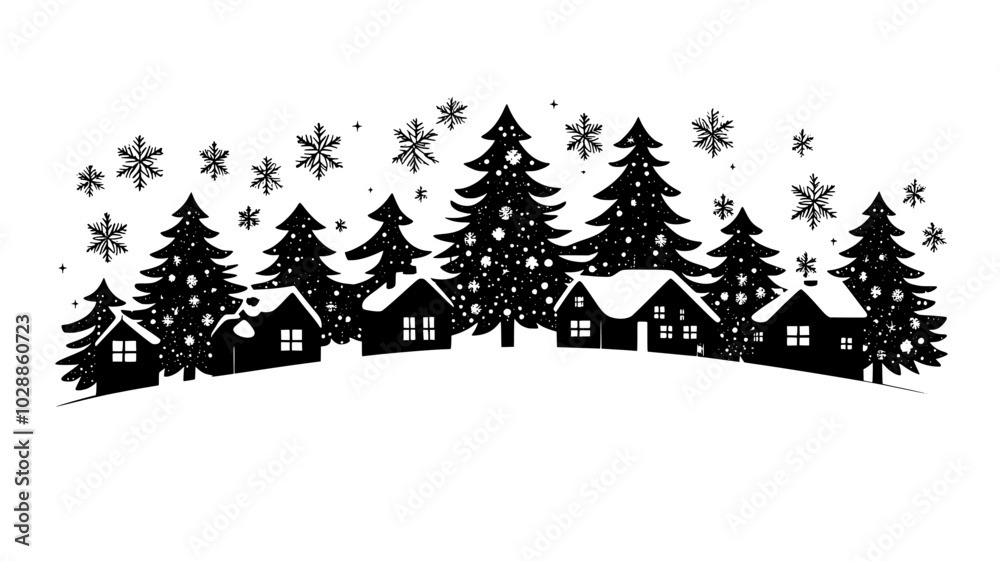 Tiny village nestled in the branches of a Christmas tree for a whimsical holiday decor, illustration art Tiny village nestled in the branches of a Christmas tree for a whimsical holiday decor, illustration art