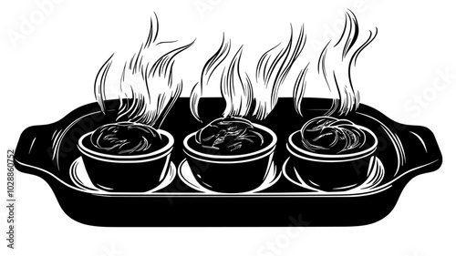 Tray of Yorkshire puddings fresh from the oven, illustration art