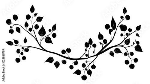 Twigs and berries arranged on a willow branch circle, illustration art