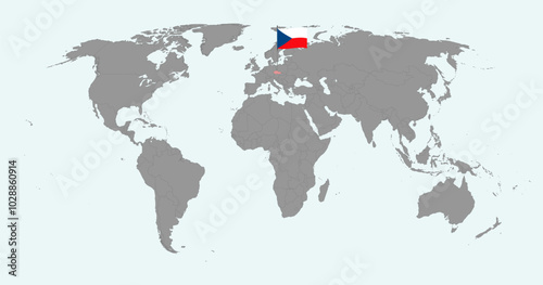 Pin map with Czech Republic flag on world map. Vector illustration.
