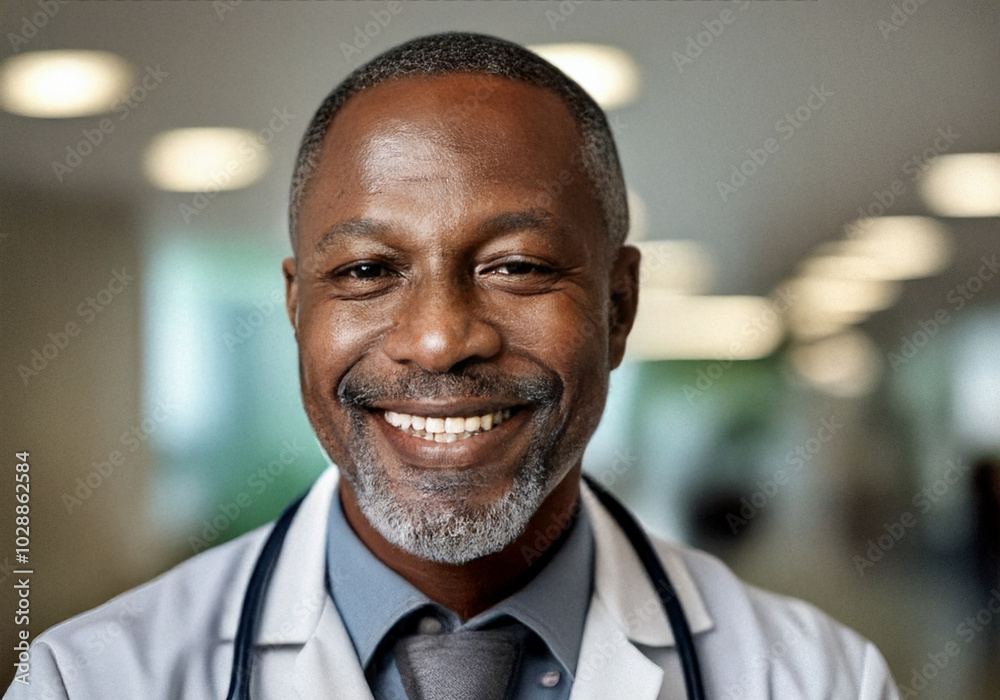 Portrait of a middle-aged male doctor wearing a white lab coat, smiling warmly in a professional healthcare setting. A positive, trustworthy medical professional. Portrait of a middle-aged male doctor wearing a white lab coat, smiling warmly in a professional healthcare setting. A positive, trustworthy medical professional.