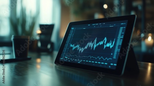 Tablet Displaying Stock Market Data in a Modern Workspace