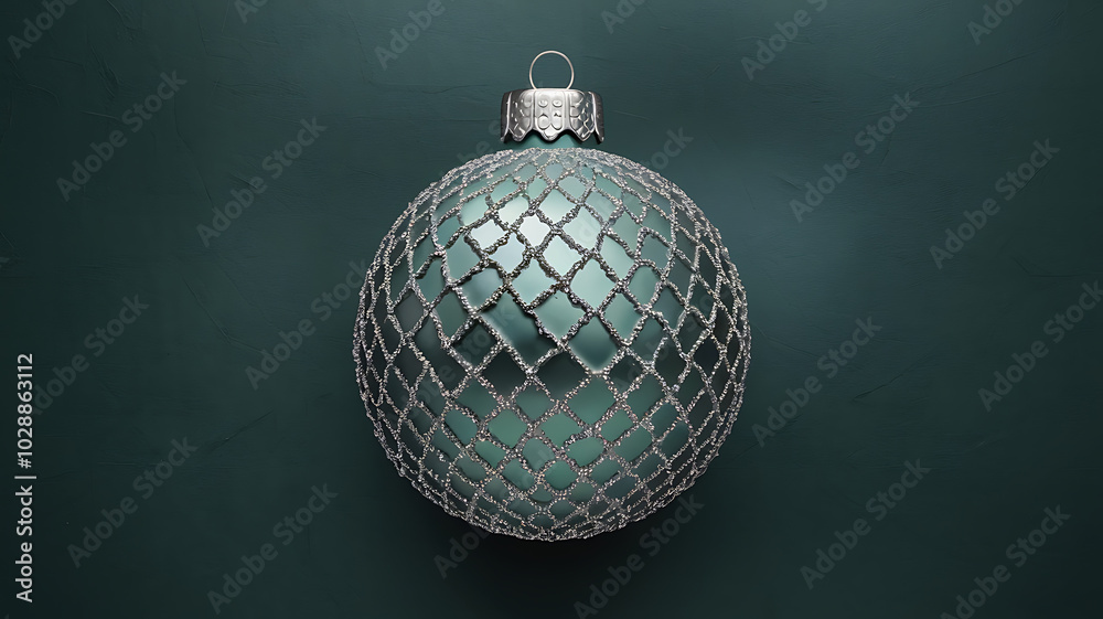 Fototapeta premium Teal Christmas Ornament Silver Glitter Minimalist Design Holiday Decoration 
