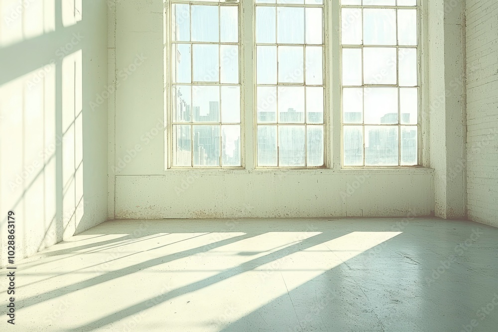 Fototapeta premium Sunlight Streaking Through a Large Window in an Empty Room
