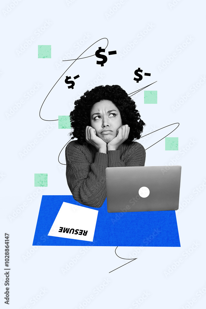 Composite collage picture image of sad young female crisis money bankruptcy lose money freak bizarre unusual fantasy billboard Composite collage picture image of sad young female crisis money bankruptcy lose money freak bizarre unusual fantasy billboard