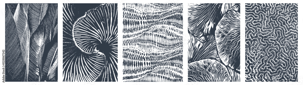 Abstract Organic Pattern. Leaves, Flowers Lines with Brush Strokes. Modern Printable Background Ornament. Abstract Organic Shape. Grounge Texture Walpaper. Leaf, Flowers Textile Background.