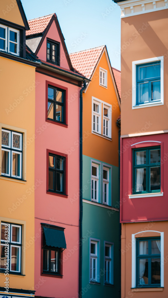 Obraz premium colorful row buildings with contrasting facades